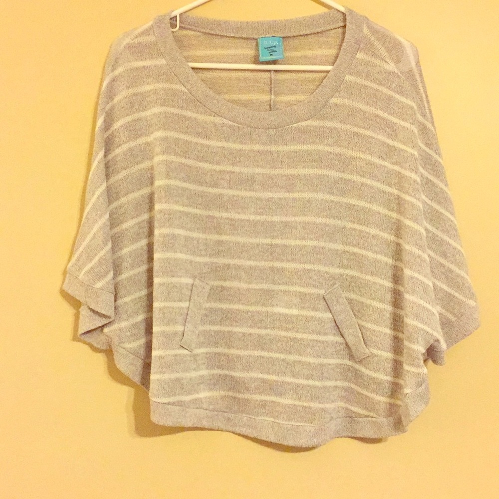 Gray and White striped sweater poncho